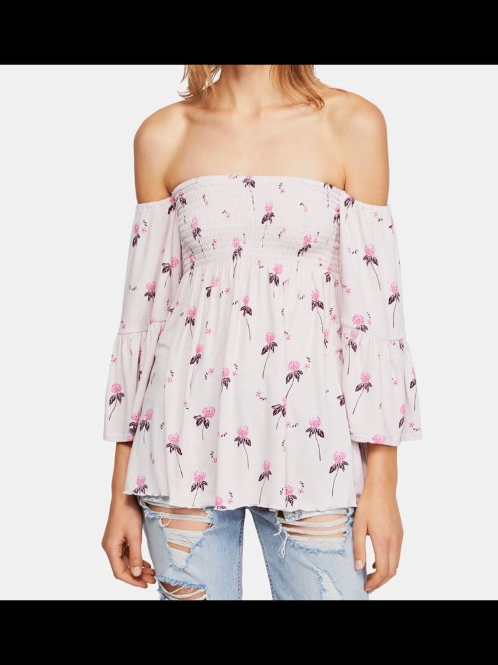 Free People Boho Floral Off-Shoulder Pink Top